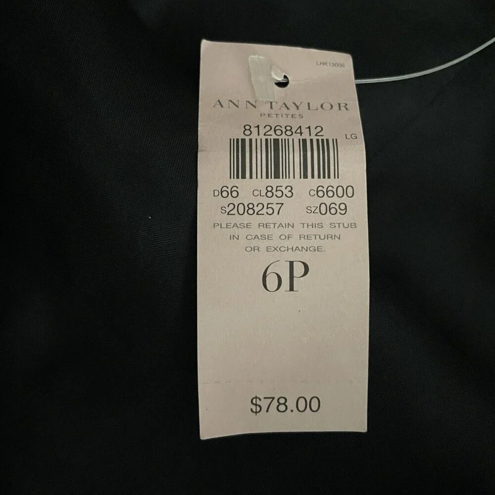 Ann Taylor NWT‎ Cotton Wool Pencil Skirt 6 Petite Black Short Embroidered Lined